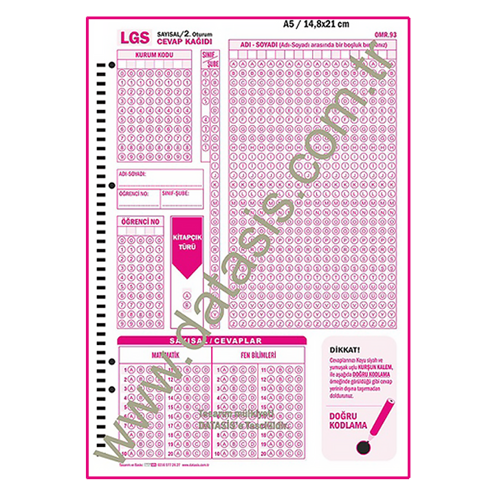 LGS_Sozel_ve_Sayisal_A5_Optik_Form_1000_Adet_(OMR-92_/_OMR-93)